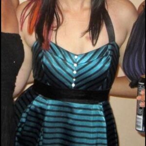 Trixxi Teal Black Striped Halter Dress Juniors Size 7 Party Homecoming Y2K